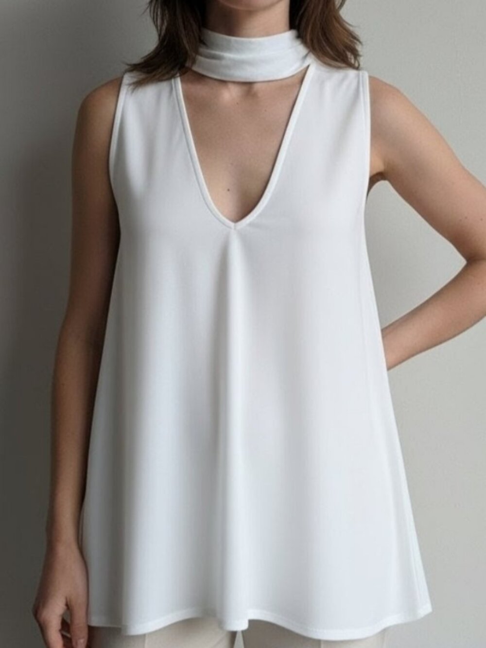 ASOS White Sleeveless Blouse With Mock Neck Choker Cutout
